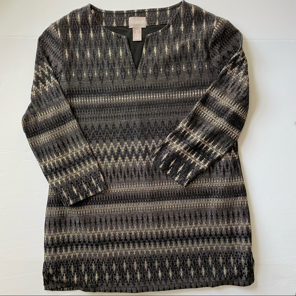 Chico’s gold black lined top 3/4 sleeves size 0 XS